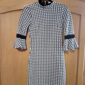 Just Me Black & White Windowpane Mini Dress